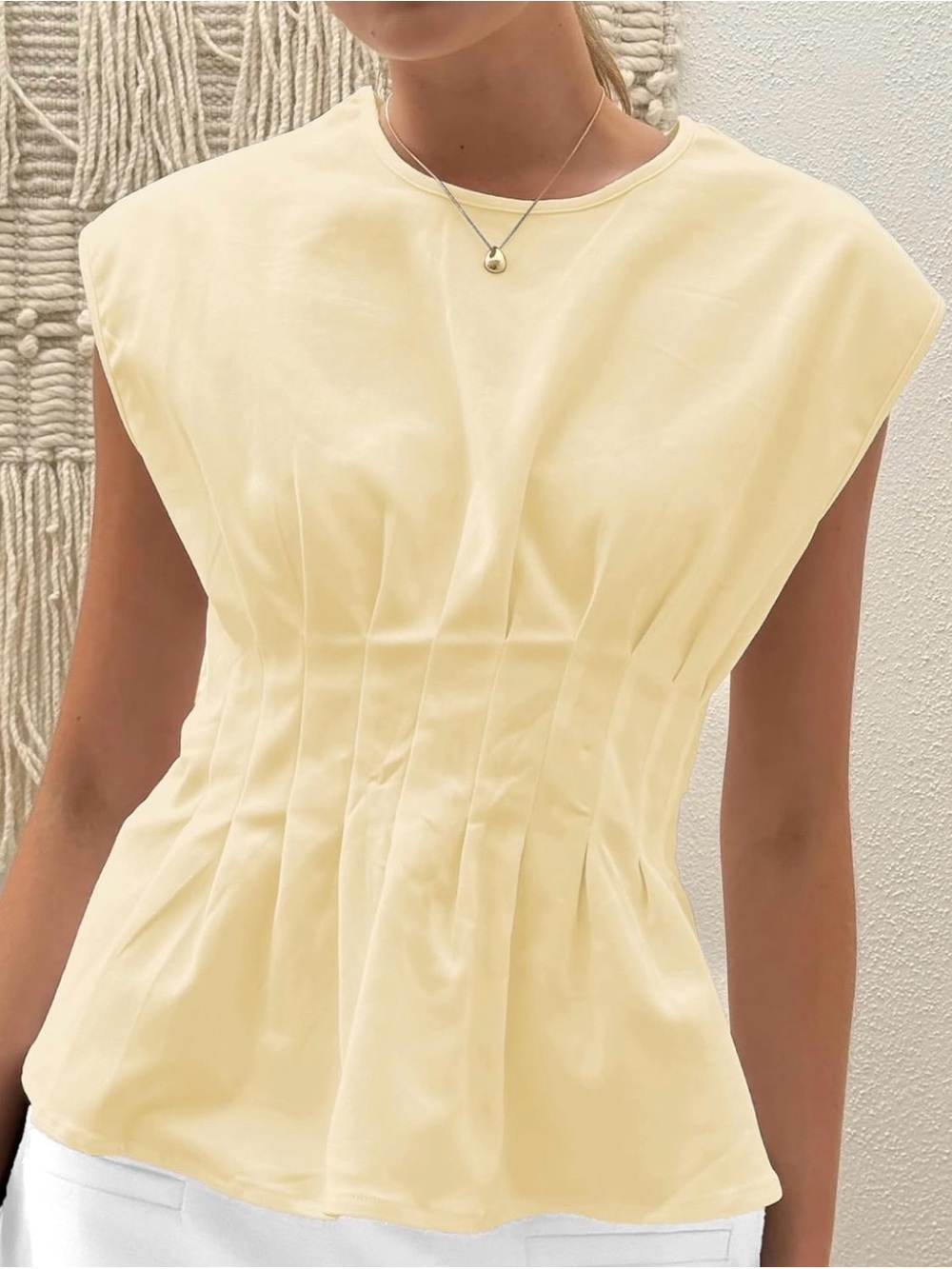 Sleeveless Pleated Waist Top - Apricot